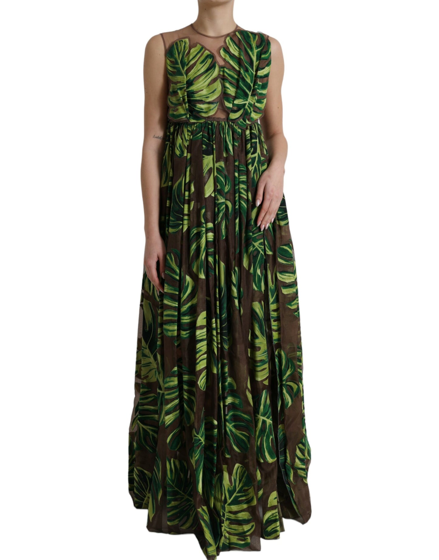 Green Banana Leaf Sleeveless Long Maxi Dress