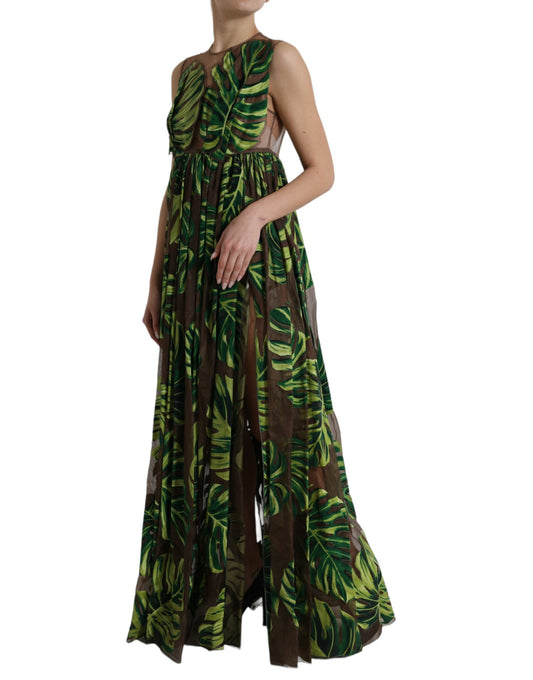 Green Banana Leaf Sleeveless Long Maxi Dress