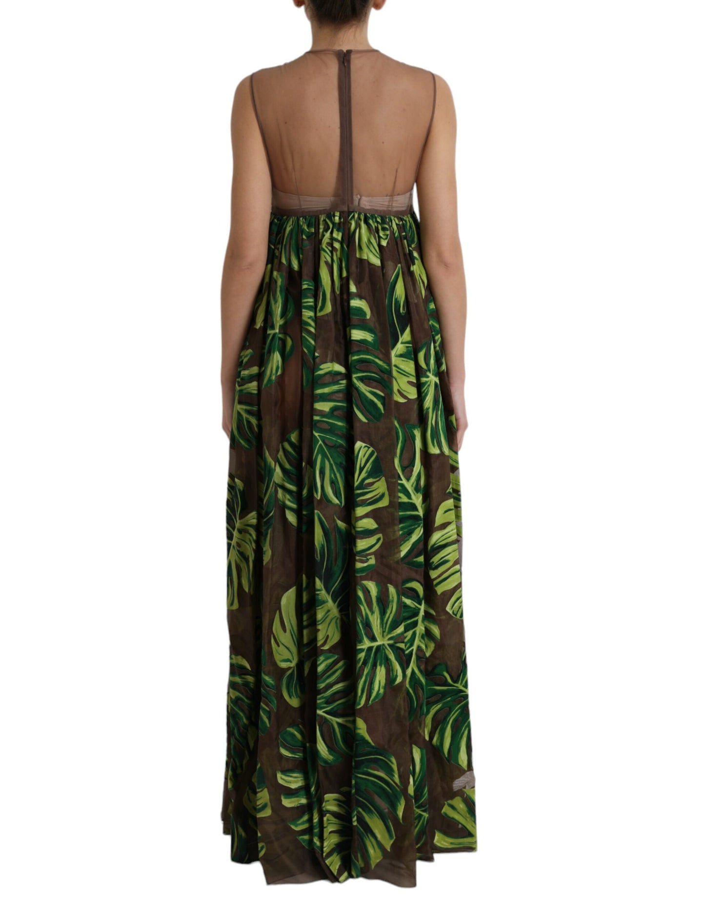 Green Banana Leaf Sleeveless Long Maxi Dress