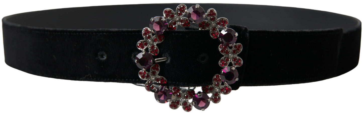 Elegant Black Crystal Embellished Leather Belt