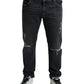 Grey Tattered Cotton Slim Skinny Denim Jeans