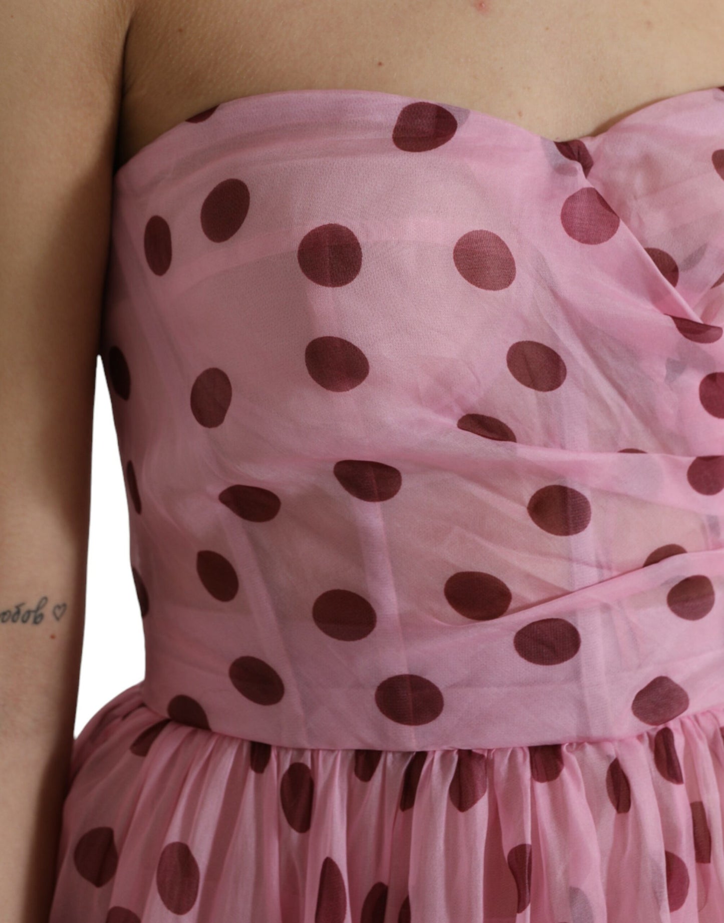 Pink Polka Dots A-line Strapless Gown Dress