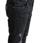 Grey Tattered Cotton Slim Skinny Denim Jeans