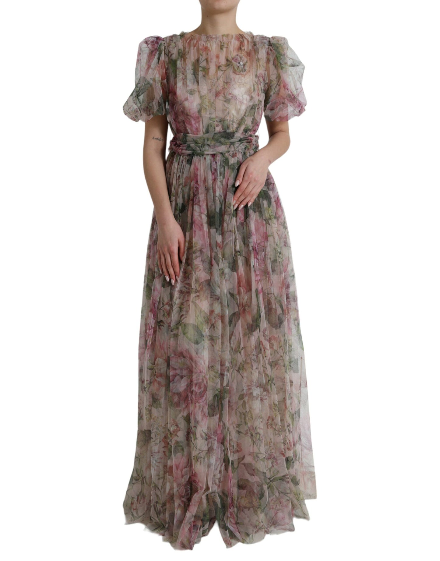 Multicolor Floral Print A-line Gown Dress