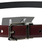 Elegant Bordeaux Leather Belt with Metal Buckle