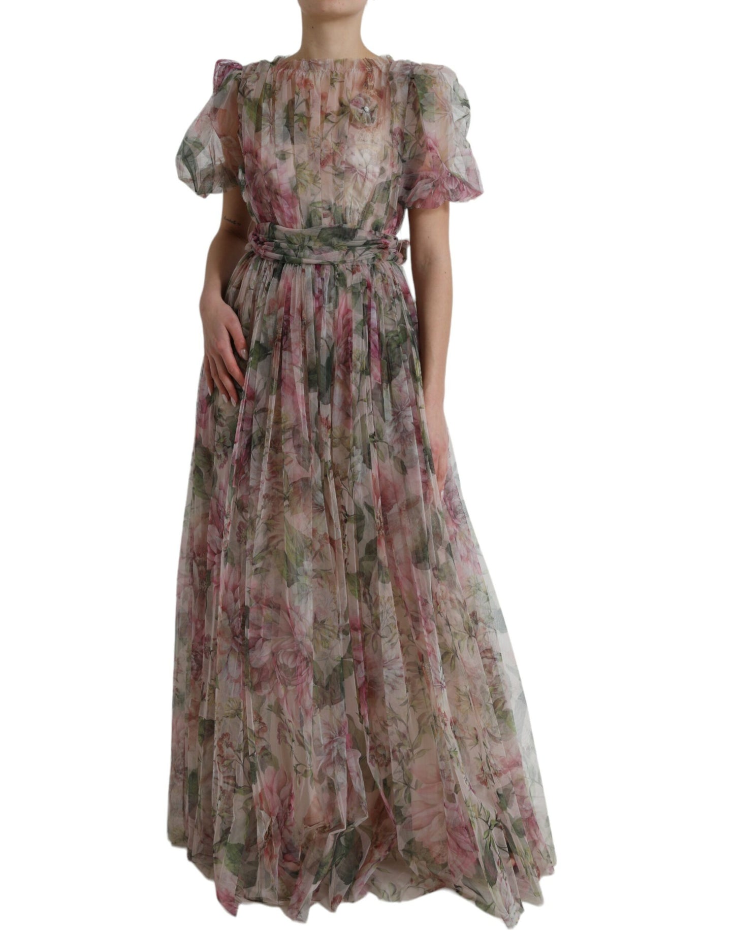 Multicolor Floral Print A-line Gown Dress