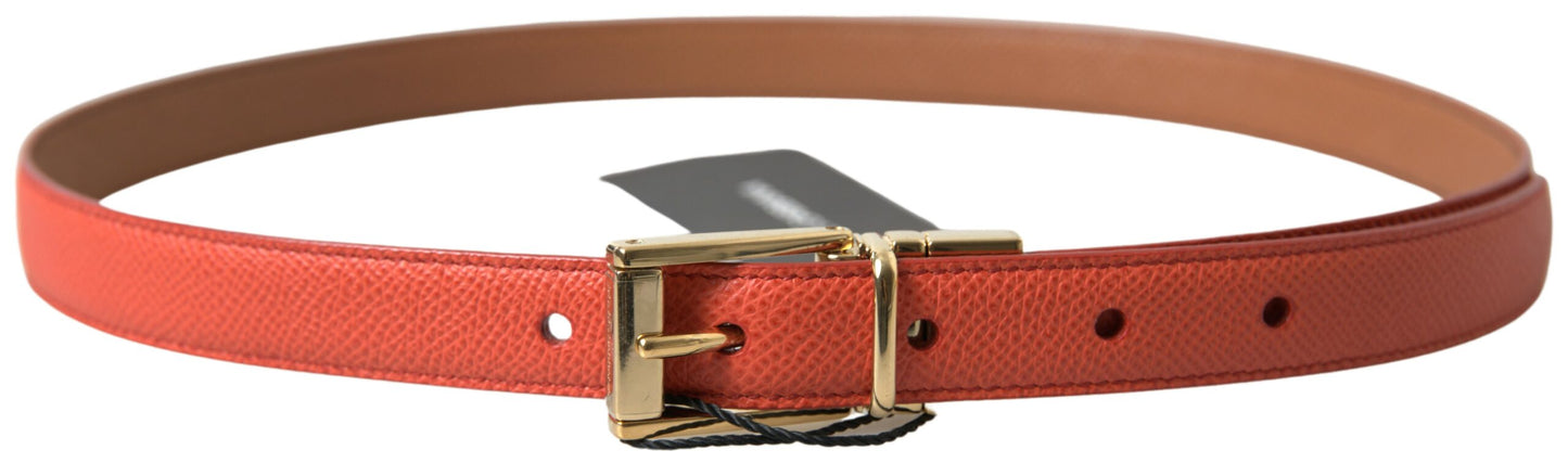 Chic Orange Leather Belt with Metal Buckle