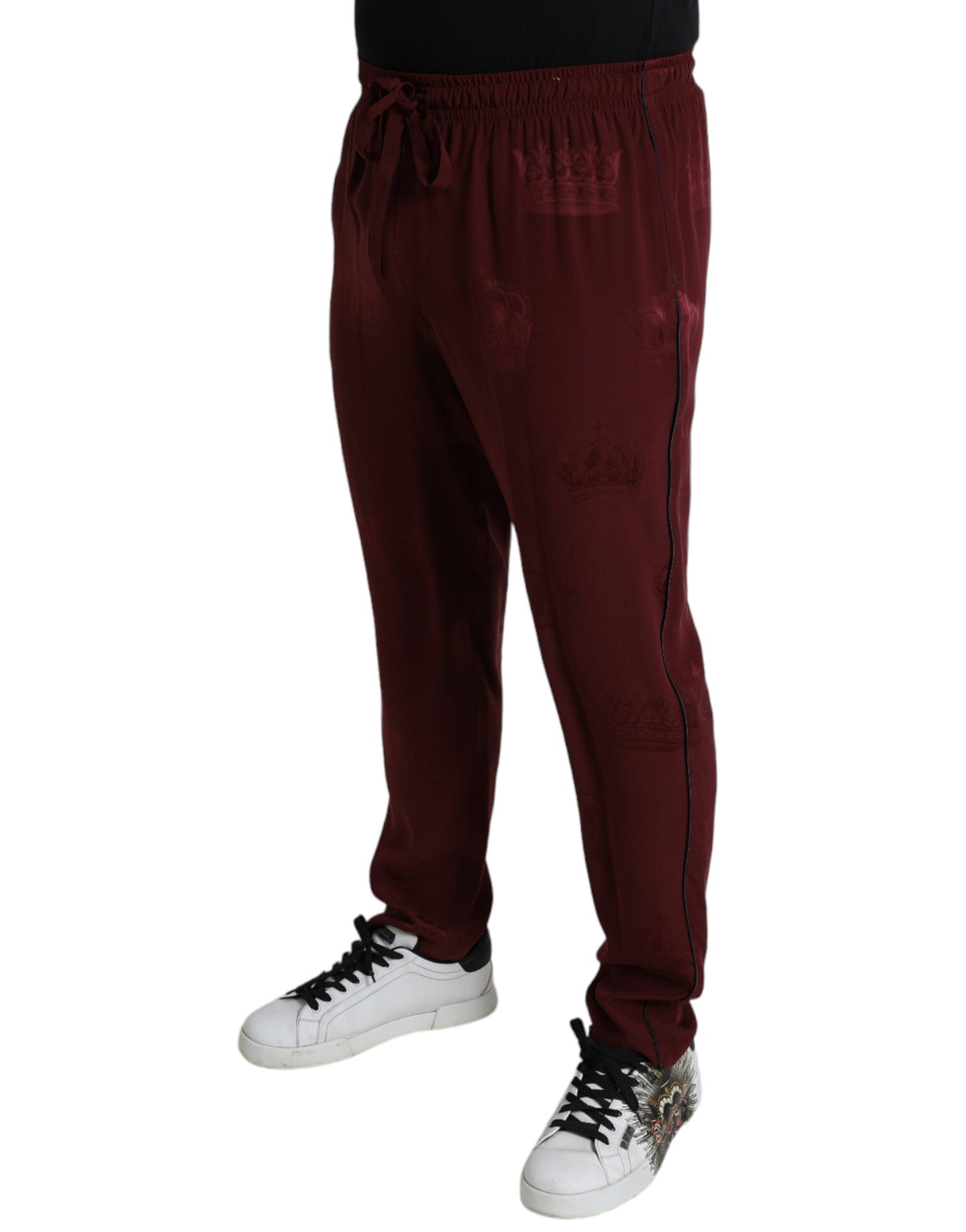 Maroon Crown Pattern Silk Pajama Pants