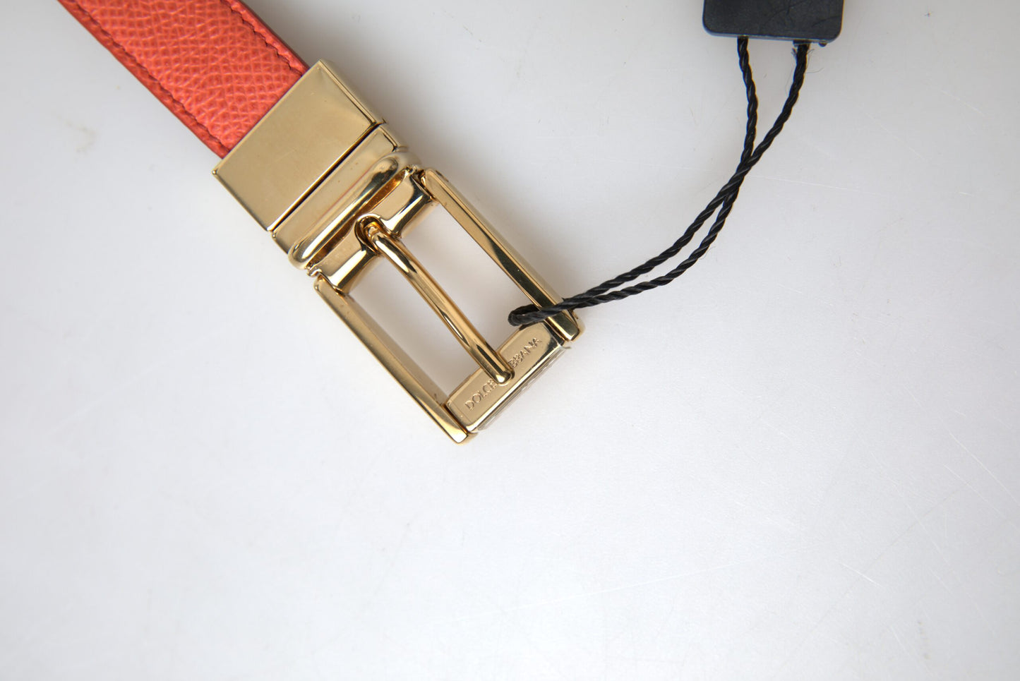 Chic Orange Leather Belt with Metal Buckle