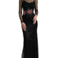 Black Floral Embroidery Mesh Tulle Gown Dress