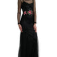 Black Floral Embroidery Mesh Tulle Gown Dress