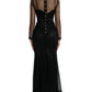 Black Floral Embroidery Mesh Tulle Gown Dress