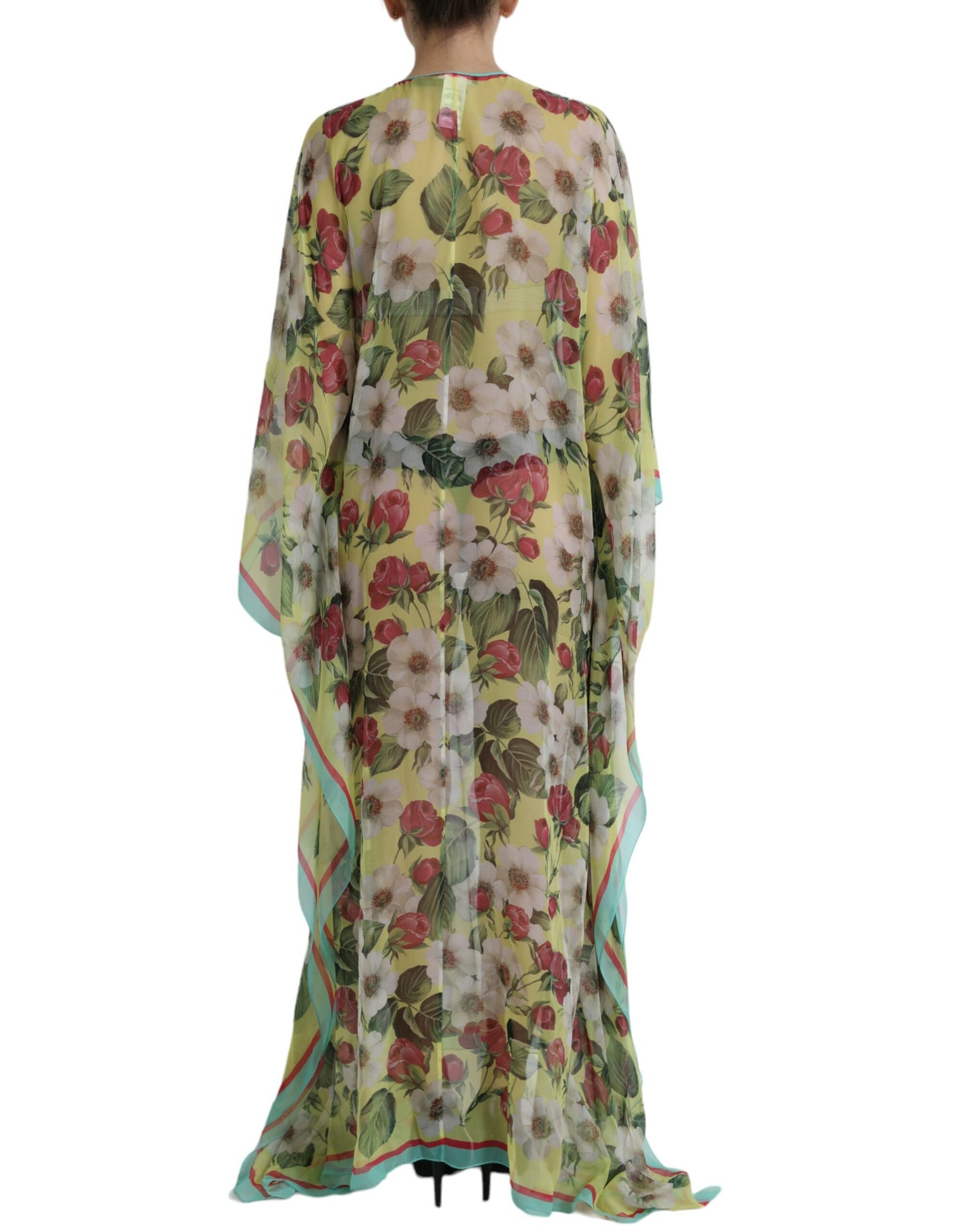 Multicolor Floral Silk Kaftan Maxi Dress