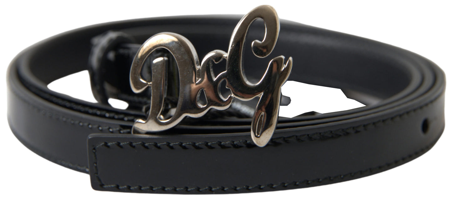 Elegant Black Leather Logo Buckle Belt