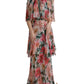 Multicolor Floral Silk Tiered Long Maxi Dress