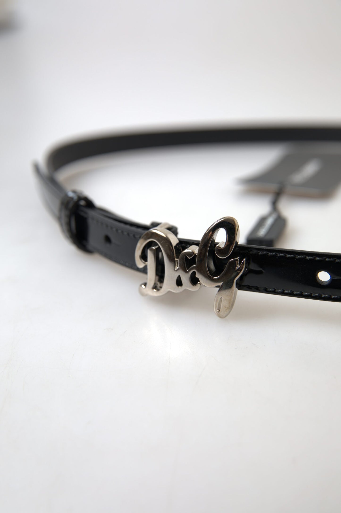 Elegant Black Leather Logo Buckle Belt