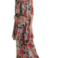 Multicolor Floral Silk Tiered Long Maxi Dress