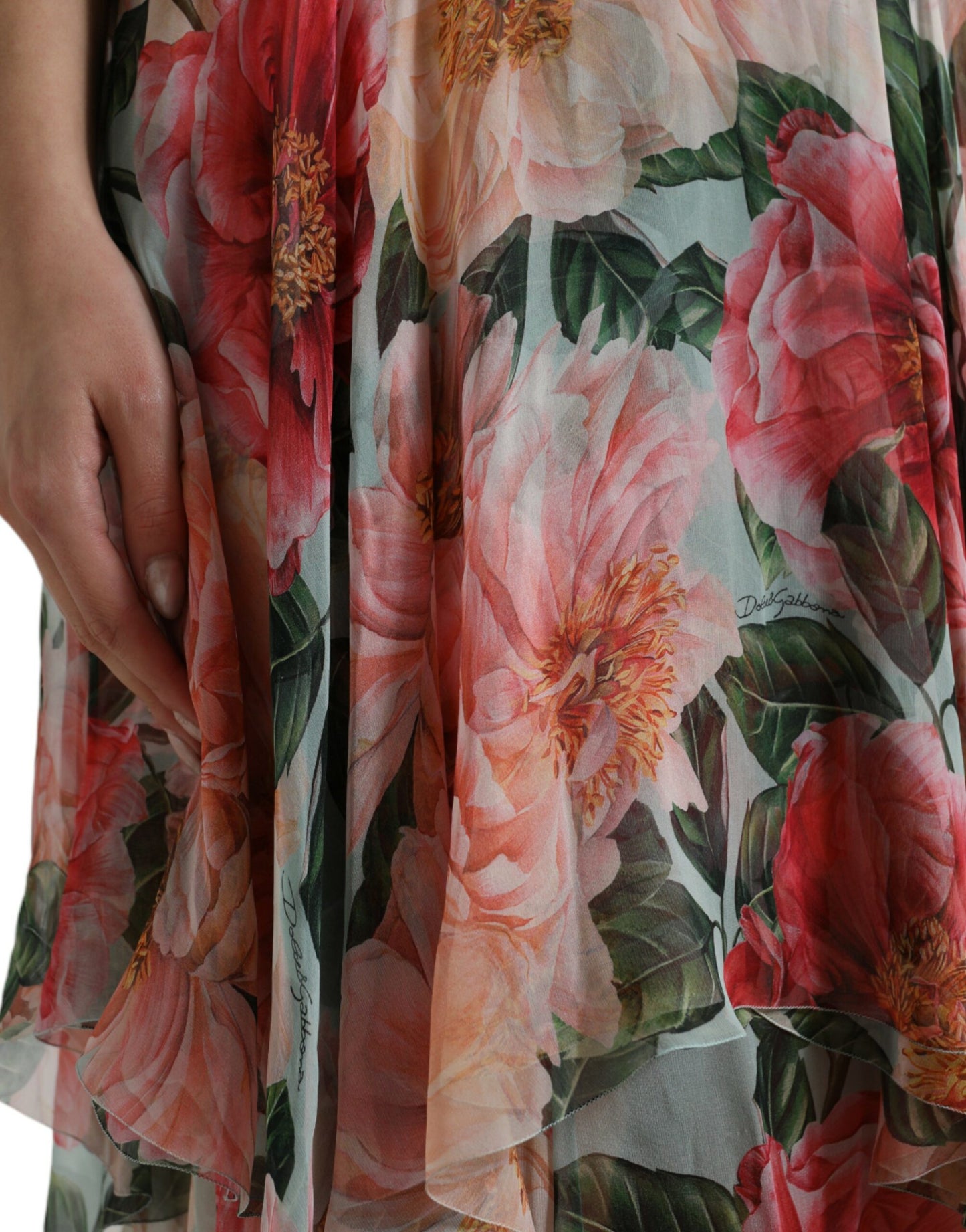 Multicolor Floral Silk Tiered Long Maxi Dress