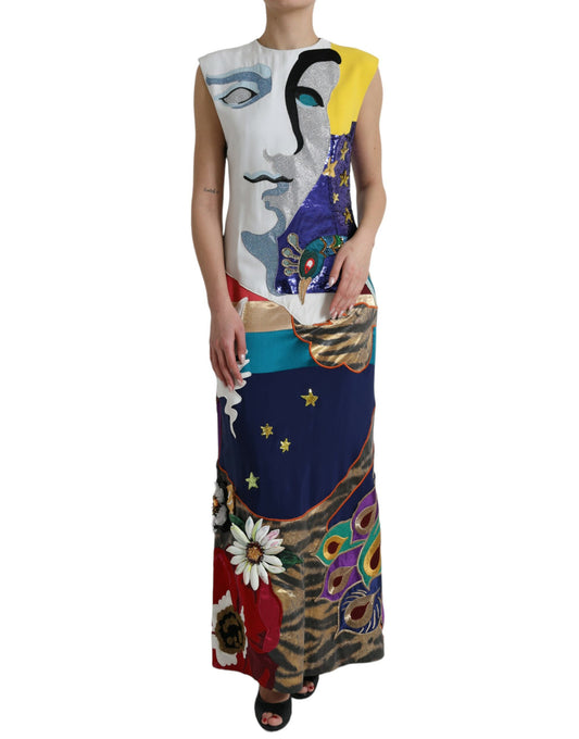 Multicolor Patchwork Sheath Long Gown Dress