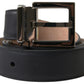 Elegant Black Leather Belt with Metal Buckle