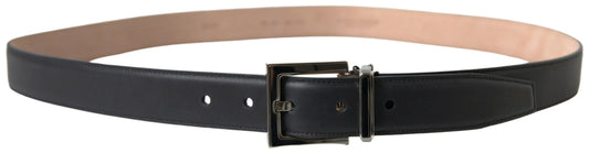 Elegant Black Leather Belt with Metal Buckle