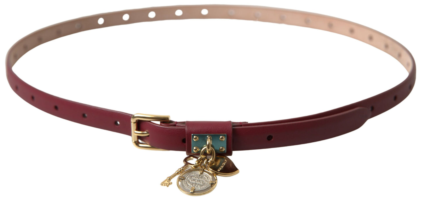 Elegant Bordeaux Leather Belt with Metallic Buckle