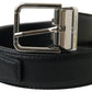 Black Leather Silver Metal Buckle Belt