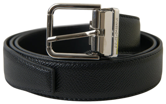 Black Leather Silver Metal Buckle Belt