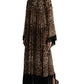 Brown Leopard Silk Kaftan Fringes Maxi Dress