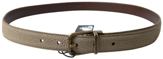 Elegant Beige Leather Belt with Metal Buckle