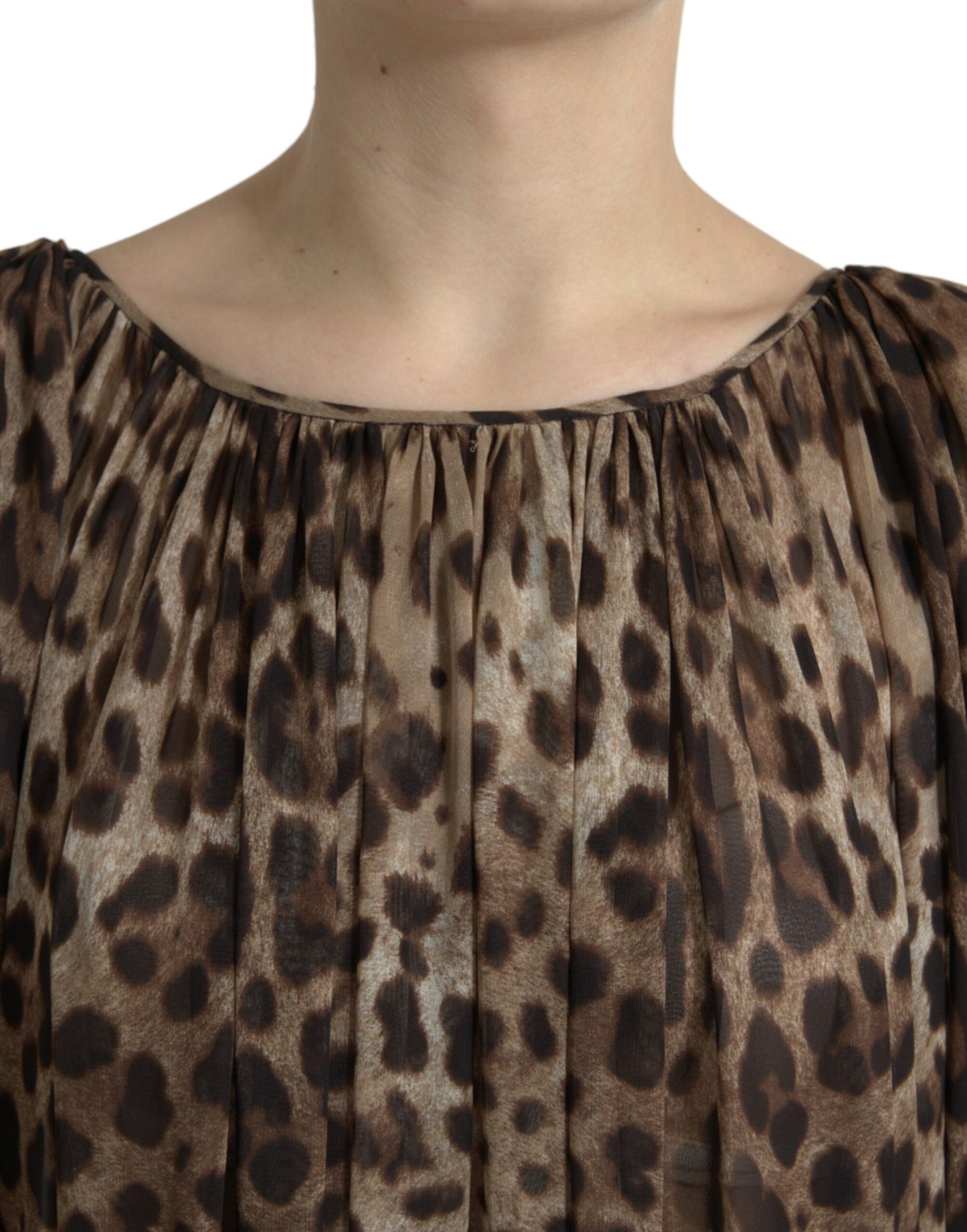 Brown Leopard Silk Kaftan Fringes Maxi Dress