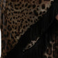 Brown Leopard Silk Kaftan Fringes Maxi Dress