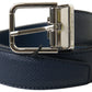 Blue Leather Silver Metal Buckle Belt