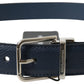 Blue Leather Silver Metal Buckle Belt