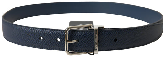 Blue Leather Silver Metal Buckle Belt