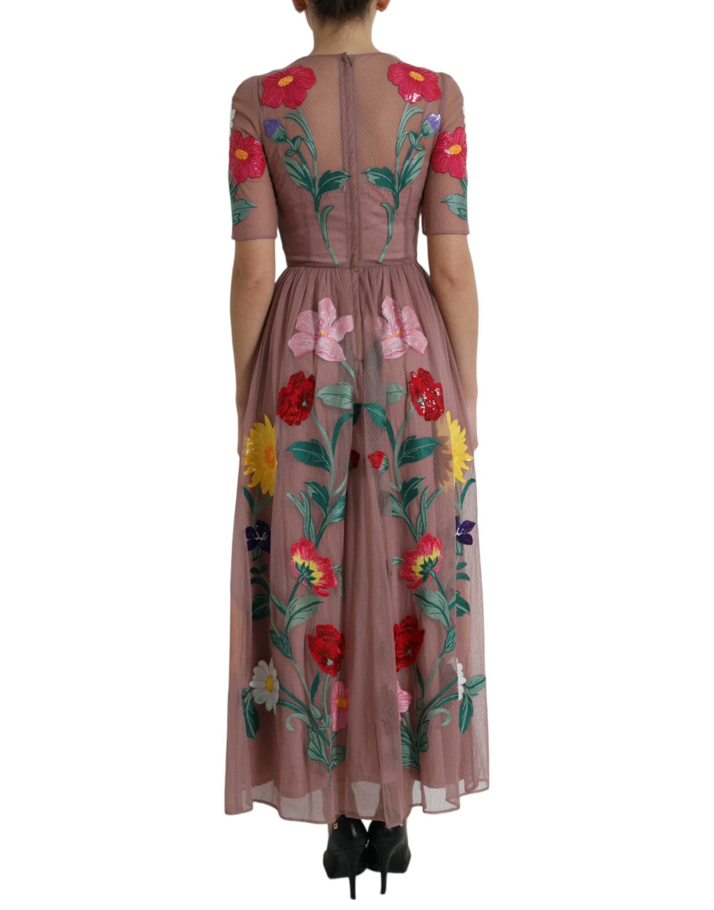 Rose Gold Floral Embroidery Long Maxi Dress