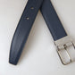 Blue Leather Silver Metal Buckle Belt