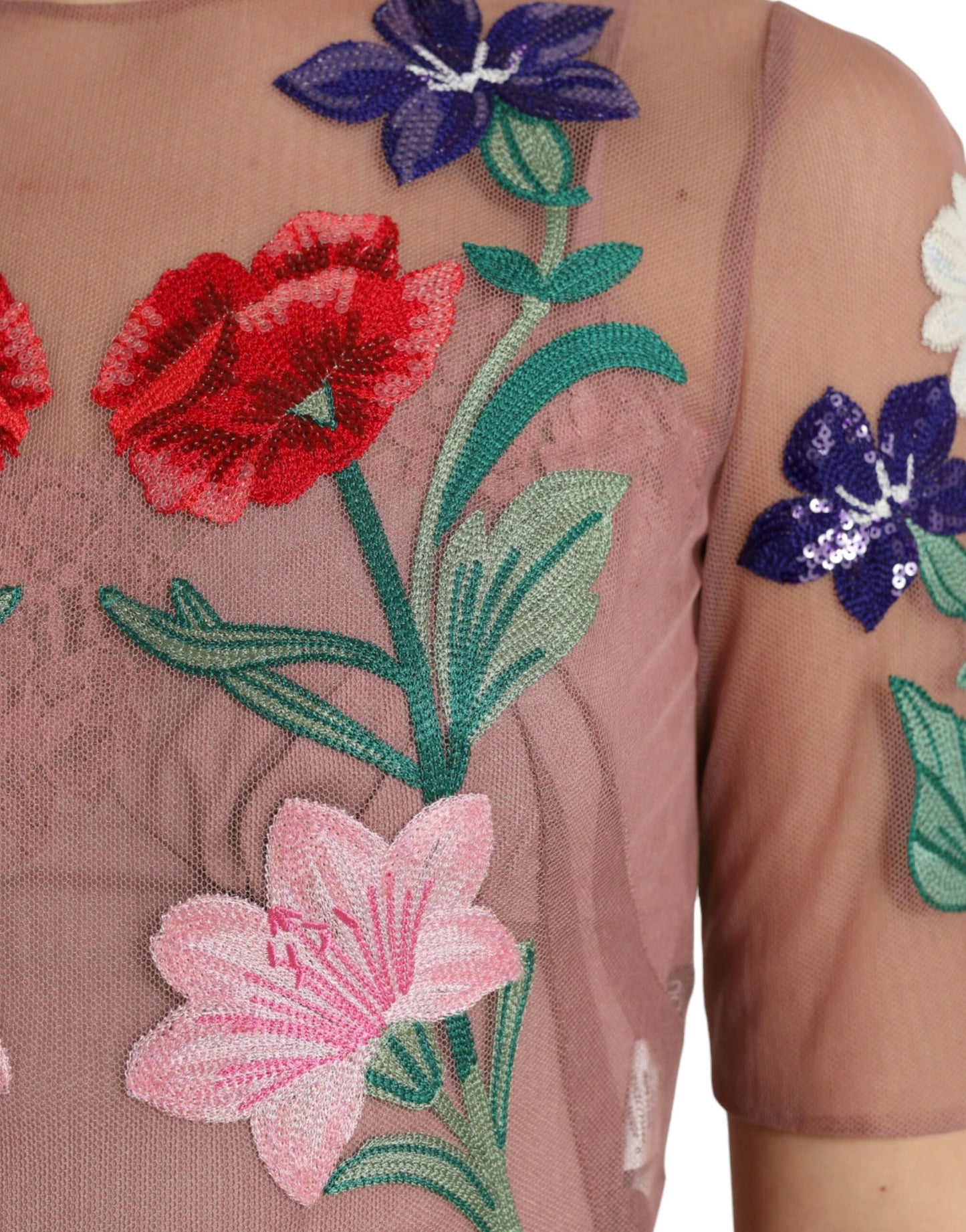 Rose Gold Floral Embroidery Long Maxi Dress