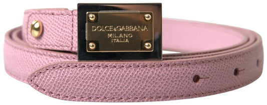 Chic Pink Leather Belt with Engraved Buckle