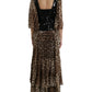 Brown Leopard Sequined Tiered Long Gown Dress