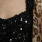 Brown Leopard Sequined Tiered Long Gown Dress