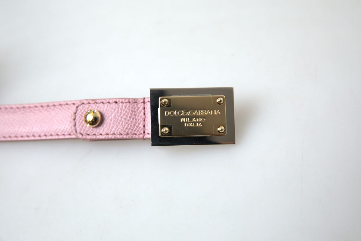 Chic Pink Leather Belt with Engraved Buckle