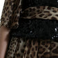 Brown Leopard Sequined Tiered Long Gown Dress