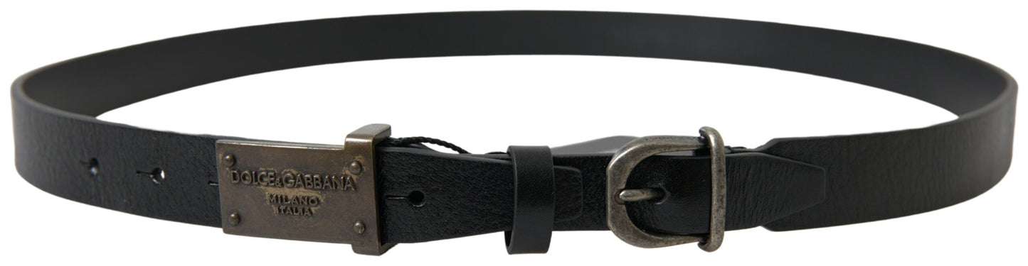 Elegant Black Leather Belt - Metal Buckle Closure