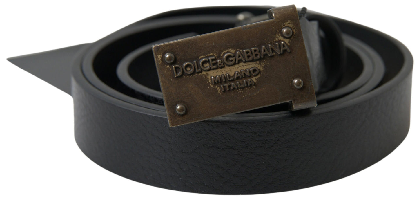 Elegant Black Leather Belt - Metal Buckle Closure