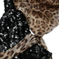 Brown Leopard Sequined Tiered Long Gown Dress