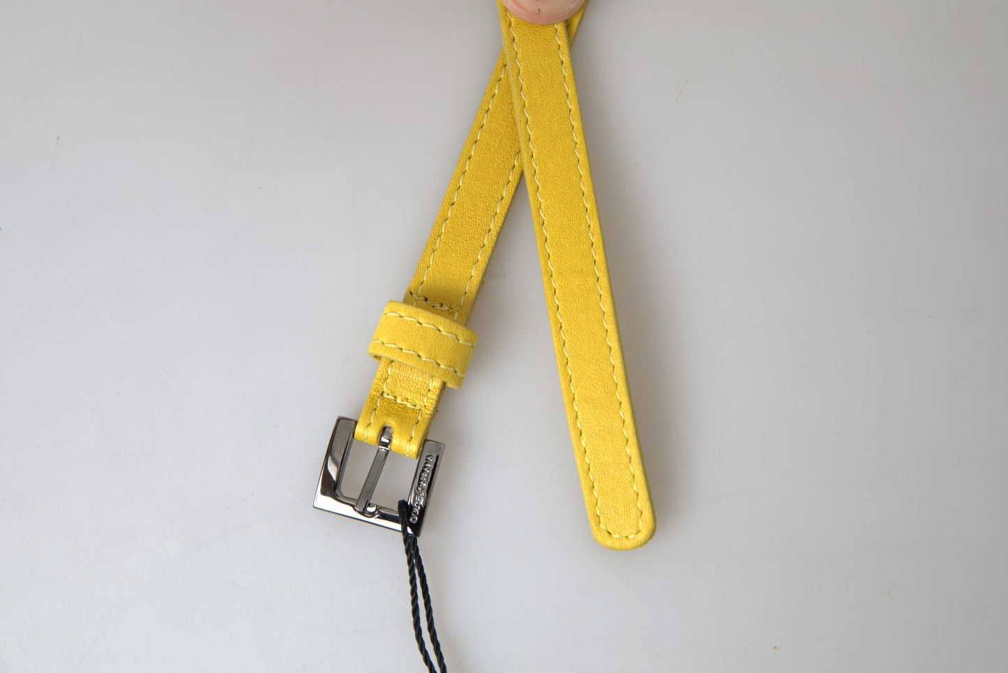 Yellow Lambskin Leather Metal Buckle Belt