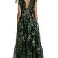 Green Flocked Leaf Georgette A-line Dress