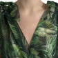 Green Flocked Leaf Georgette A-line Dress