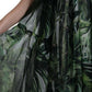 Green Flocked Leaf Georgette A-line Dress